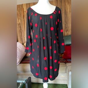 Black Babydoll Dress with Red Polka Dots, L